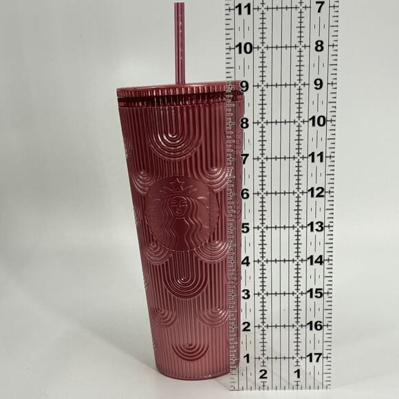 Starbucks 2022 Cold Cup Tumbler 24 oz Pink Pearl Shimmer Shell Mermaid Scales - Picture 7 of 7